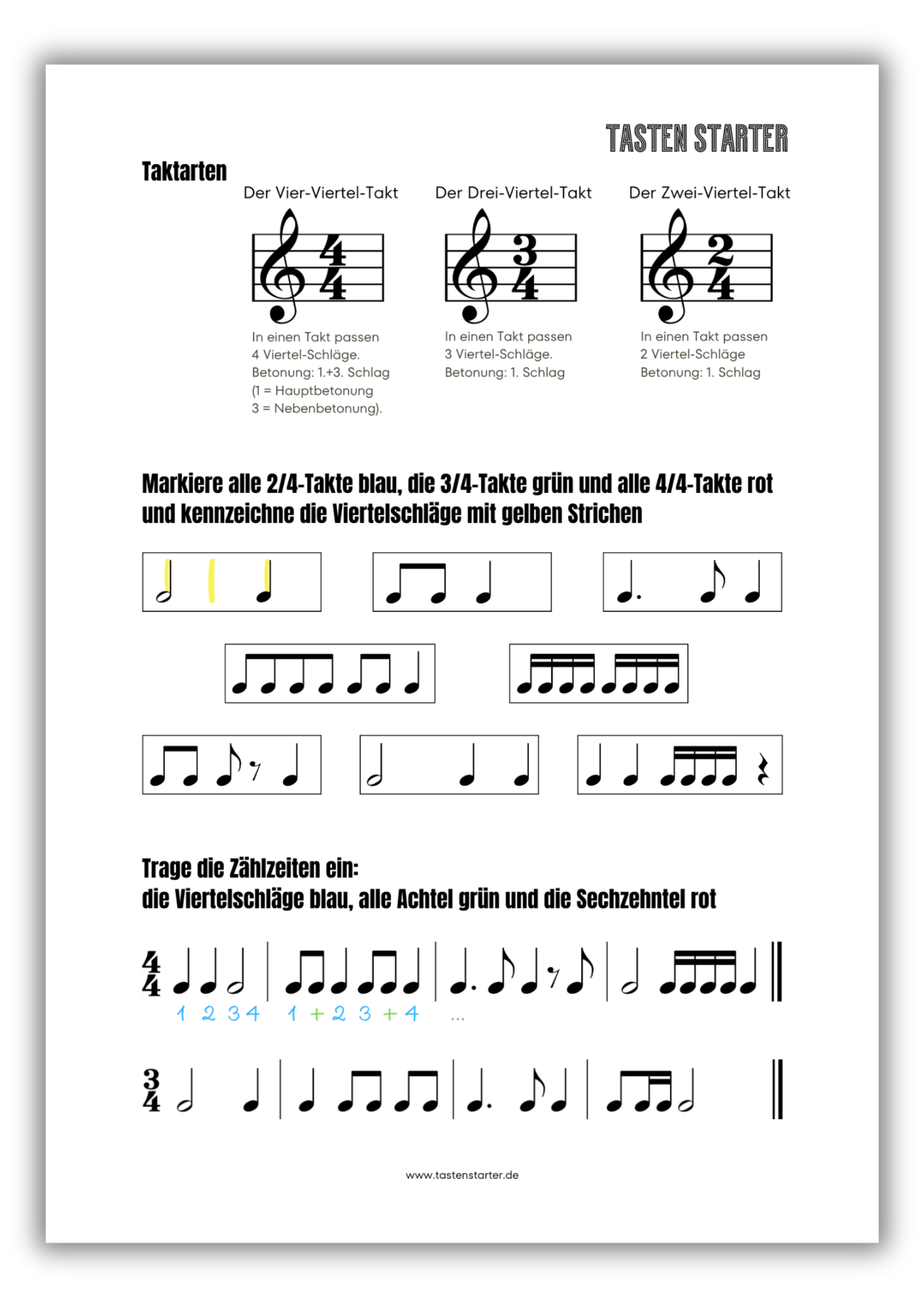 Takt Arbeitsblatt - Tasten Starter